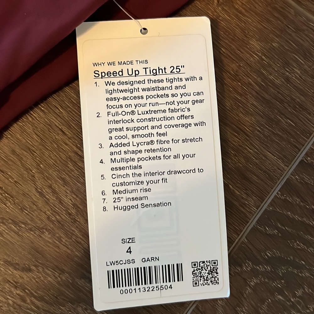 NWT lululemon speed up tights 25” in garnet size 4